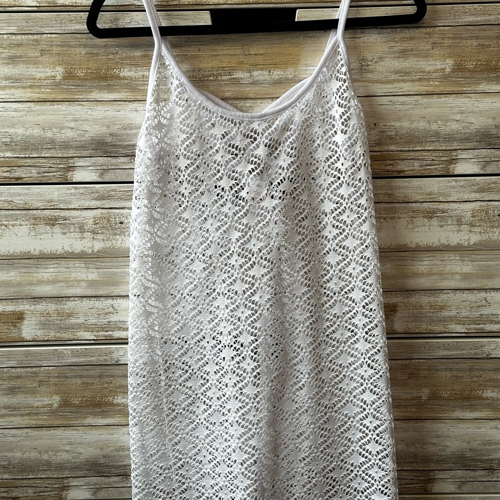 🤍 BONGO White Crochet Lace Cover Up Tank Dress S/C